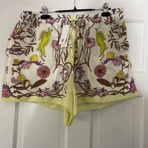 Tory Burch Yellow Floral High Waist Shorts Camp Bunny Rabbit Meadow Xl NWT